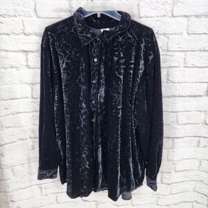 JMS Crushed Velvet Button Top Gothic Whimsy Dark Romance Vamp Rose Black Size 4X